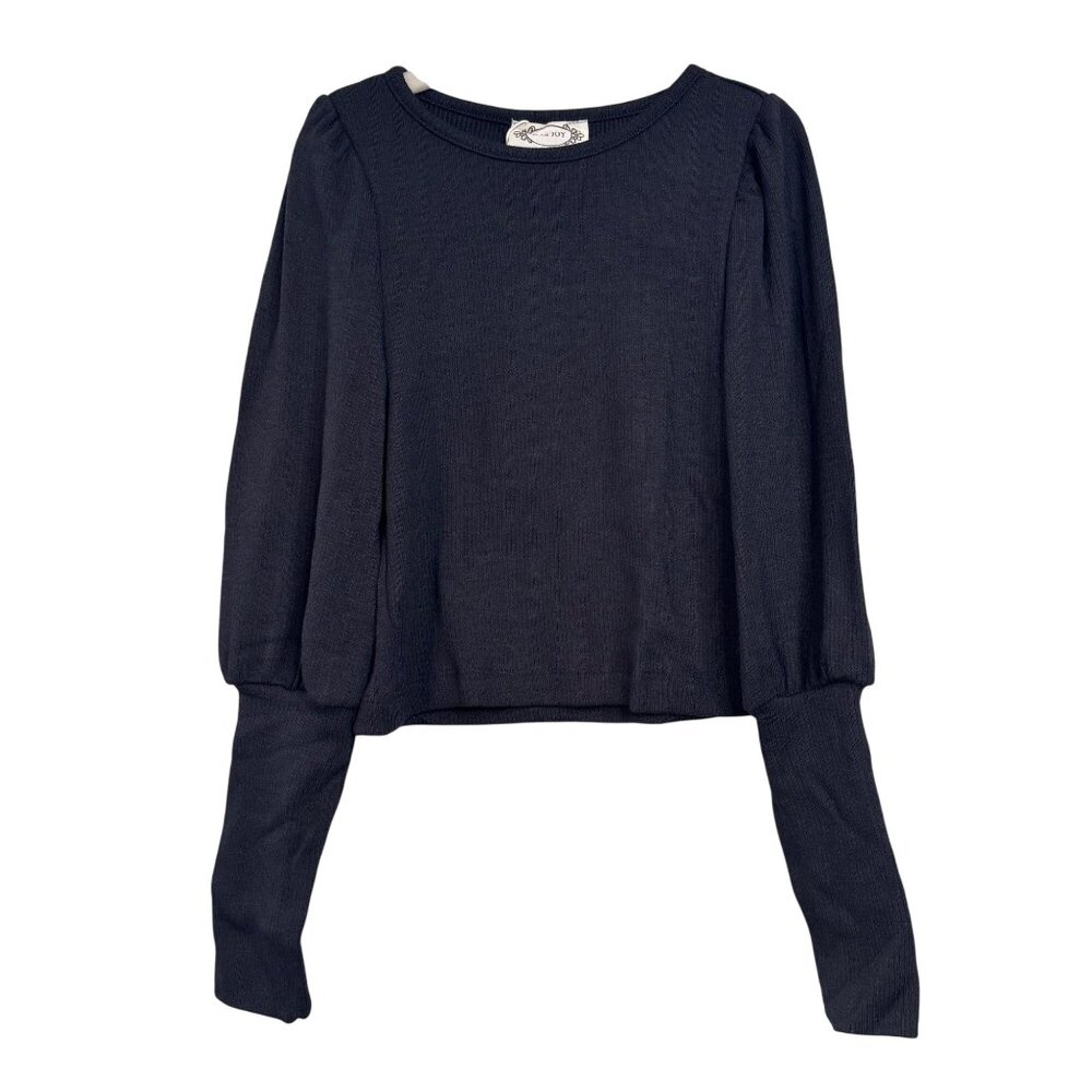 MIA JOY Black Ribbed Lynne Top Girls 6 NWT Stylish Puff Sleeve Party Shirt NEW